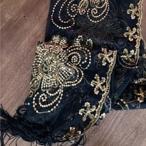 Black and Gold Sequin Scarf